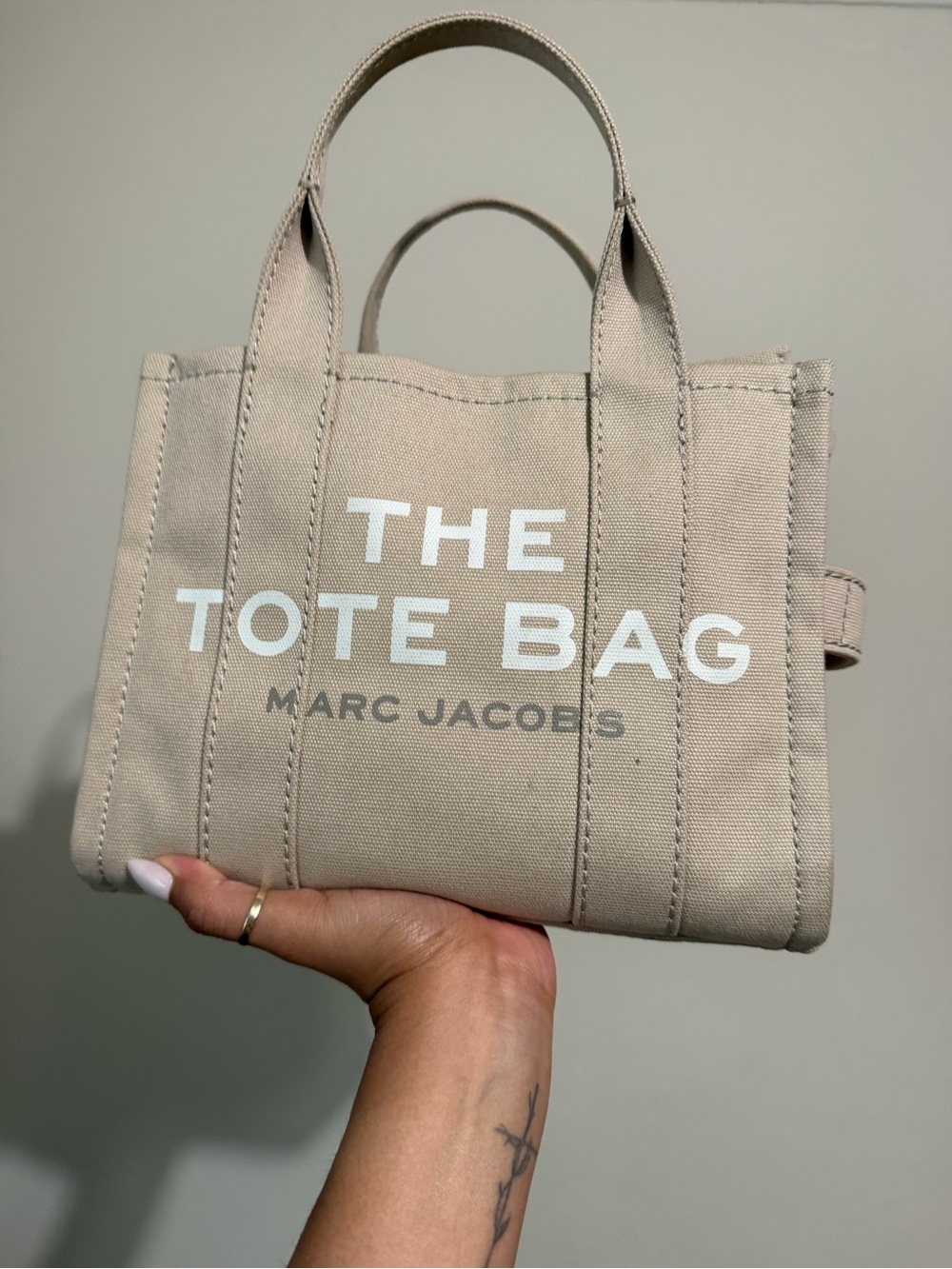 Marc Jacobs Beige Canvas Mini Tote with White Logo